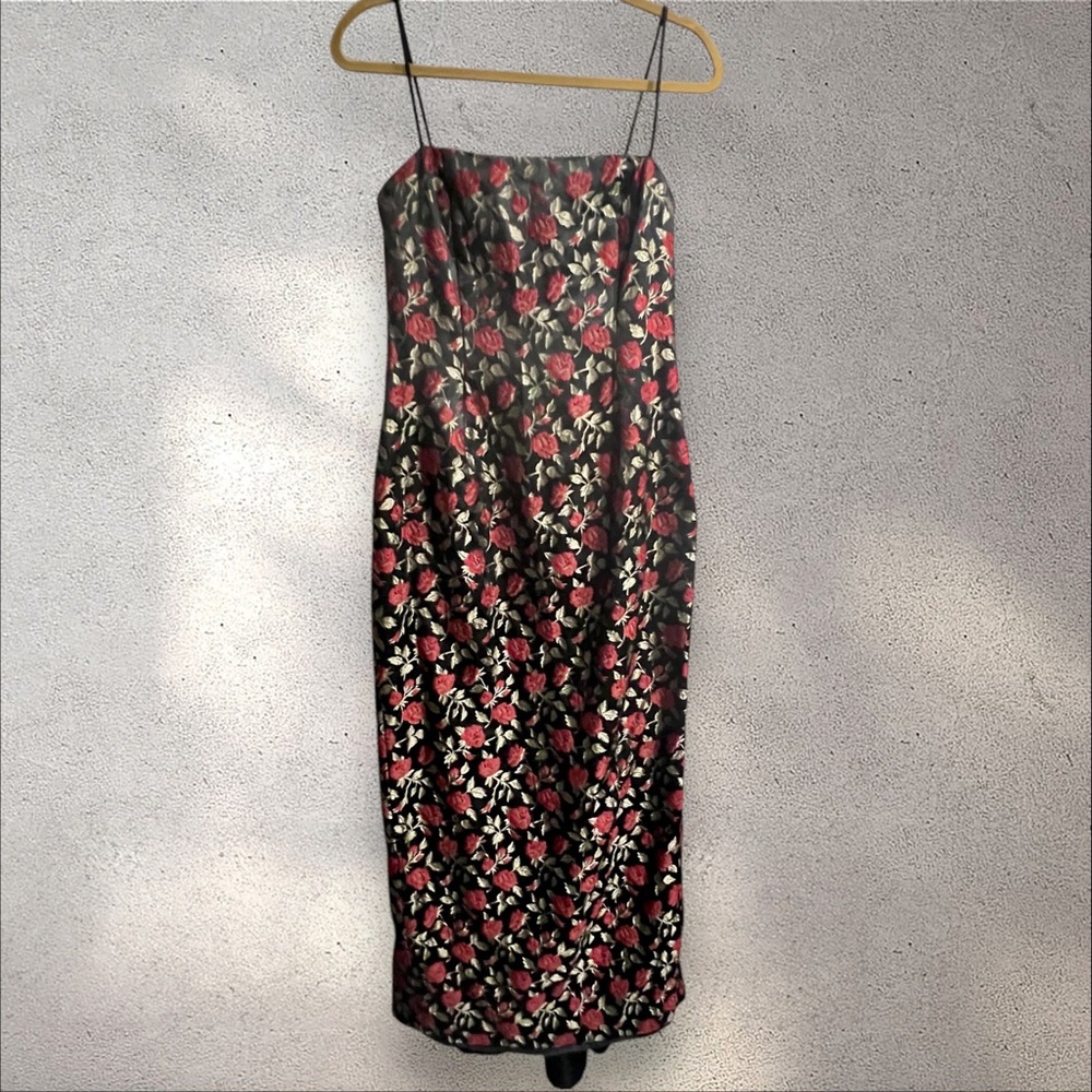 Jessica McClintock Gunne Sax Vintage Gown Black Red Roses with Back Bustle - Picture 3 of 17